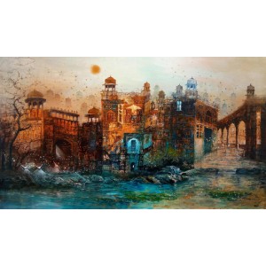 A. Q. Arif, 24 x 42 Inch, Oil on Canvas, Citysscape Painting, AC-AQ-342